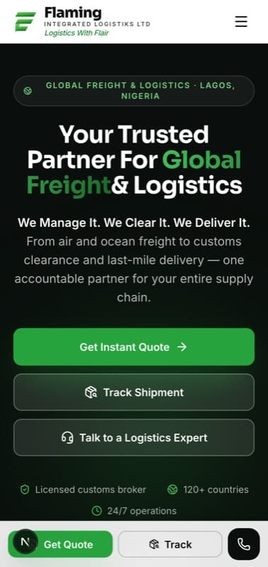 Flaming Integrated Logistiks logistics platform on a mobile phone